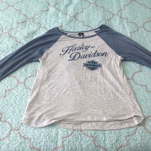 Harley Davidson Blue/Gray Baseball Style Tee 2XL